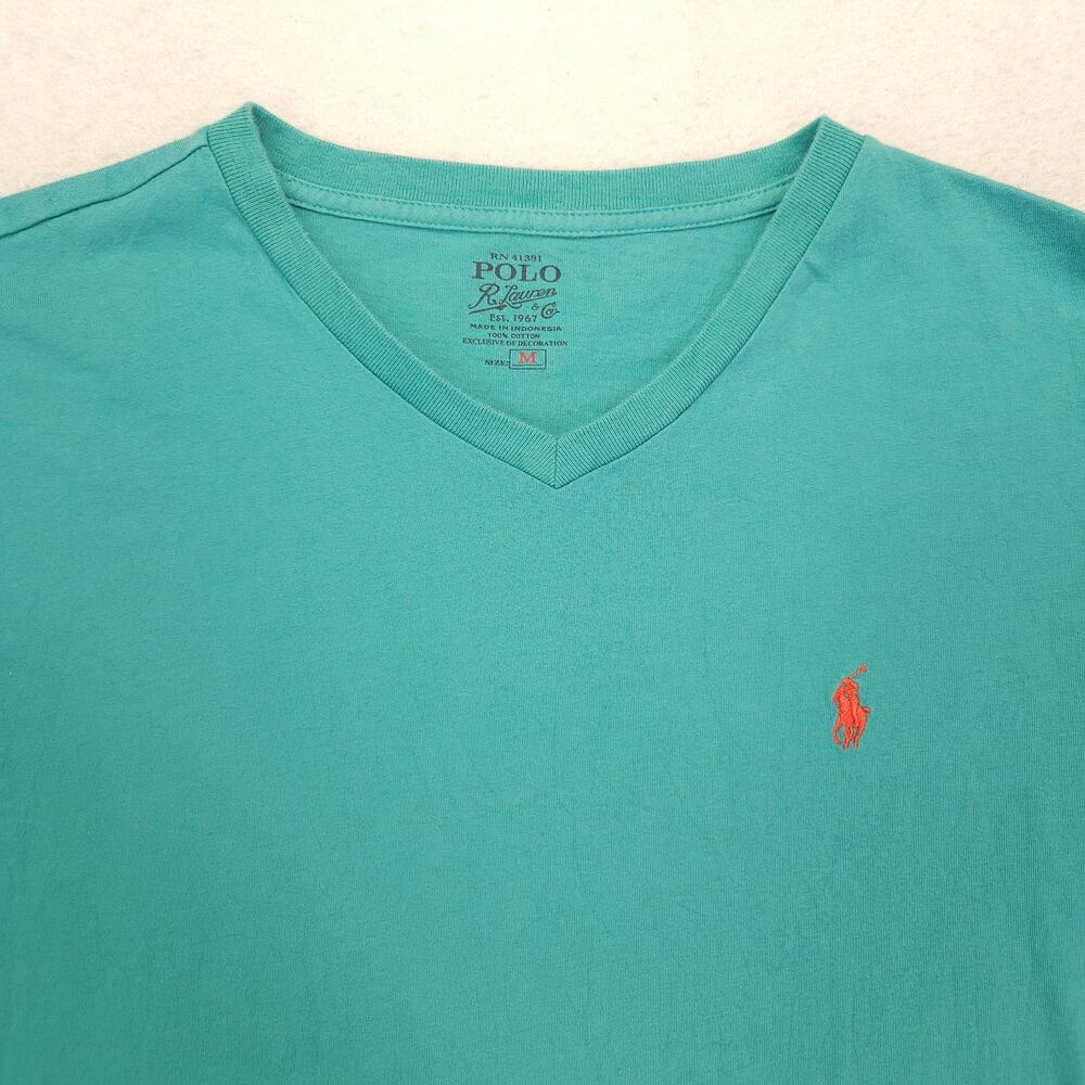 Polo Ralph Lauren V Neck Short Sleeve Shirt Mens Size Medium M Green